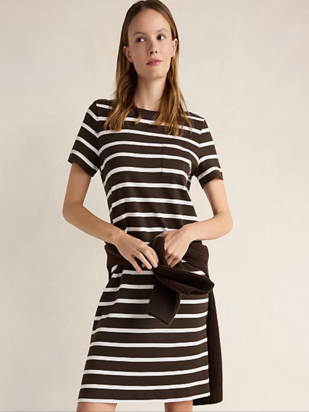 Loft Blue And White Striped, Ribbed Business Casual Dress. Large
